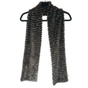 collection 18 scarf foe fur brown polyester wrap soft 60x8" READ